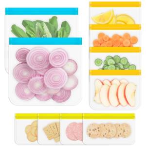 Reusable Gallon Freezer Bags, 10 Pack Dishwasher Safe Silicone Food Snack Storage Bags with 3 Sizes for Marinate Meats, Sandwich, Lunch, Cereal, Back to School Supplies