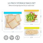 Reusable Gallon Freezer Bags, 10 Pack Dishwasher Safe Silicone Food Snack Storage Bags with 3 Sizes for Marinate Meats, Sandwich, Lunch, Cereal, Back to School Supplies