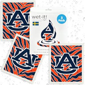 Wet-It! Auburn University- 3 Pack Swedish Dishcloths- Reusable Kitchen Towels for Dishwashing and Home Cleaning- Eco-Friendly Alternative to Paper Towels and Wipes- Machine Washable and Dryer Safe
