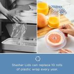 Stasher Premium Reusable Silicone Stretch Lids Variety 4-Pack, Clear, 9", 6.5", 4.5", 2.5", Airtight Seal, Food Container Covers, BPA Free, Leak-free, Dishwasher Safe, Microwave Safe, Eco-Friendly