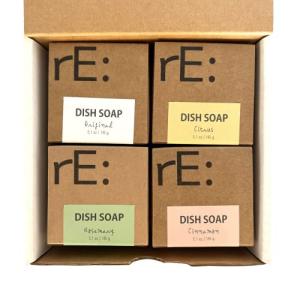 RE: Eco-Friendly Dish Washing Soap Bar with Loofah Holder - Palm Oil Free, Zero Waste, Free from Plastic, Artificial Dyes and Fragrance, and Citrus Scented (4 pk, Assorted)