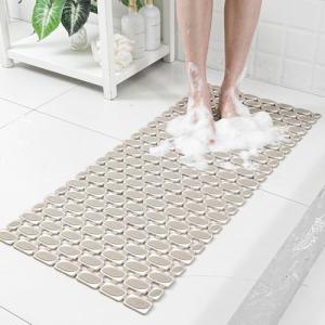 Elisstaence Shower Mat Non Slip Bathtub Mat - 36" x 16" Eco-Friendly Soft Bath Mat for Tub Non Slip Shower Mats for Inside Shower with Suction Cups and Drain Holes, Easy to Clean Quick-Drying, Brown