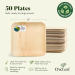 Chic Leaf Disposable Palm Leaf Plates - 50 Count, 8" Square, Natural - Bamboo Plates Disposable, Biodegradable & Compostable - Microwave Safe & Heavy Duty - Event & Party Supplies - Wedding Decor