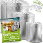 100pcs Mylar Bags for Food Storage - Extra Thick 10 Mil - Includes Gallon/Quart/Pint Sizes with 400cc Oxygen Absorbers - Zip Resealable Storage Pouches - Bolsas Mylar