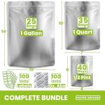 100pcs Mylar Bags for Food Storage - Extra Thick 10 Mil - Includes Gallon/Quart/Pint Sizes with 400cc Oxygen Absorbers - Zip Resealable Storage Pouches - Bolsas Mylar