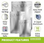 100pcs Mylar Bags for Food Storage - Extra Thick 10 Mil - Includes Gallon/Quart/Pint Sizes with 400cc Oxygen Absorbers - Zip Resealable Storage Pouches - Bolsas Mylar