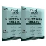 Zero Trace Dishwasher Detergent Eco-Friendly Sheets for Dish Washing - Plant Powered Technology - Plastic Free Biodegradable- 38 Count- Pack of 2 (76 Total Sheets)