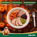 JOLLY CHEF Compostable Heavy Duty Plates 𝟭𝟬 𝗜𝗻𝗰𝗵 [𝟭𝟮𝟱 𝗣𝗮𝗰𝗸] Eco-Friendly Disposable White Paper Plates Made of Bagasse Biodegradable Bulk for Party Dinner Sugarcane Fibers Round 125 Count