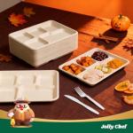 JOLLY CHEF Compostable 𝟱 Compartment Paper Plates 𝟭𝟬 * 𝟴 𝗶𝗻𝗰𝗵 [𝟭𝟮𝟱 𝗣𝗮𝗰𝗸] Heavy Duty Divided Disposable Eco-Friendly Biodegradable Containers Food Trays for Dinner Lunch Buffet(Brown)