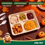 JOLLY CHEF Compostable 𝟱 Compartment Paper Plates 𝟭𝟬 * 𝟴 𝗶𝗻𝗰𝗵 [𝟭𝟮𝟱 𝗣𝗮𝗰𝗸] Heavy Duty Divided Disposable Eco-Friendly Biodegradable Containers Food Trays for Dinner Lunch Buffet(Brown)