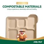 JOLLY CHEF Compostable 𝟱 Compartment Paper Plates 𝟭𝟬 * 𝟴 𝗶𝗻𝗰𝗵 [𝟭𝟮𝟱 𝗣𝗮𝗰𝗸] Heavy Duty Divided Disposable Eco-Friendly Biodegradable Containers Food Trays for Dinner Lunch Buffet(Brown)