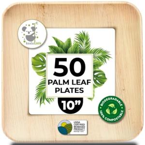 Palm Leaf Plates 10 Inch Bamboo Paper Disposable 50 Bulk Dinner Square Party Plates Event Tableware Eco Biodegradable Compostable Wooden Plate Best Alternative to Plastic Plate, By KoalaLove