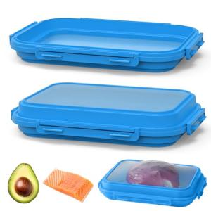 Mage Crab 2-Piece Airtight Food Storage Containers Set – Avocado Saver, Onion Keeper, Silicone Kitchen Organizers for Fridge, Reusable & Leak-Proof to Lock in Freshness K05-dark blue