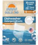 Gull living Eco-Friendly Dishwasher Detergent Sheets - Natural Dishwashing Detergent - Plant Based Dishwasher Soap Sheets - Unscented & Plastic Free Travel Size 10 loads with sustainable Packaging.