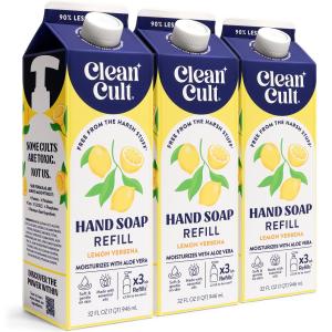 Cleancult Liquid Hand Soap Refills - Lemon Verbena - Moisturizes Dry & Sensitive Skin - Made with Aloe Vera & Essential Oils - Eco Friendly - Paper-Based Packaging - 32 oz/3 Pack