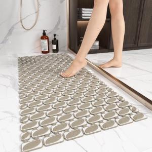 XIYUNTE Shower Mat Bathtub Mat Non Slip, 36''x16'' Soft and Comfortable Anti Slip Shower Mat, Eco-Friendly TPE+PP Shower Non Slip Mat with Powerful Suction Cups, Machine Washable, Easy to Cut, Brown