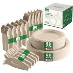 250 Piece Biodegradable Paper Plates Set Disposable Dinnerware Set, Eco Friendly Compostable (EXTRA LONG UTENSILS), Utensil include, Forks, Knives and Spoons for Party andBirthday party, camping