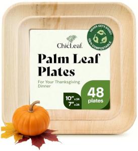 Chic Leaf Compostable & Biodegradable Palm Leaf Disposable Bamboo Plates - Disposable Party Plates for Appetizers - Party Supplies (10 & 7 Inch Square)