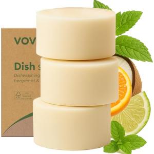 Vove Natural Dish Soap Bar | Pack of 3 | Bergamot & Grapefruit Essential Oils | Zero Waste Dishwashing Blocks | Plastic-Free Kitchen Soap Cold Pressed | Plant-Based & Eco-Friendly | 3.5 oz Each