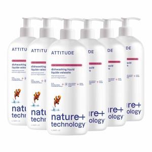 ATTITUDE Dishwashing Liquid, EWG Verified, Vegan Dish Soap, Plant Based, Naturally Derived Products, Pink Grapefruit, 33.8 Fl Oz (Pack of 6)