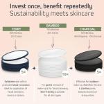 Ecolifestyle Reusable Makeup Remover Pads (20 Pack) - Reusable Cotton Rounds with Laundry Bag & Metal Storage Box | Eco-Friendly, Zero Waste | Bamboo, Terry & Charcoal Washable Face Pads