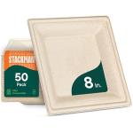 Compostable 8-Inch Square Paper Plates - 50-Pack