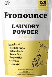 Pronounce Laundry Detergent Powder Alternative | Earth-Derived Ingredients, Eco-Friendly, Safer for Sensitive Skin, Eczema, and Babies. Stain + Smell Fighting. HE Safe (Lemon, 120 Loads).