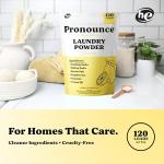 Pronounce Laundry Detergent Powder Alternative | Earth-Derived Ingredients, Eco-Friendly, Safer for Sensitive Skin, Eczema, and Babies. Stain + Smell Fighting. HE Safe (Lemon, 120 Loads).