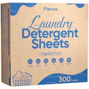 Fragrance Free Laundry Detergent Sheets Travel Eco-friendly 300 Loads Fisroa Clothes Washing Detergent Sheets Plastic-Free Washer Strips, Unscented Liquidless Laundry Strips Tablet
