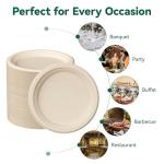 JOLLY CHEF 100% Compostable Paper Plates, 150 Pack 10 Inch Heavy Duty Plates, Disposable Biodegradable Eco-Friendly Sugarcane, Bulk Nature
