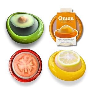 Set of 4 Reusable Avocado Saver and Onion Storage– Eco-Friendly – Keep Leftovers Fresh Without Plastic Bags. Fruit and Veggie Savers for Avocados, Lemons, Onions, Tomatoes & Salad
