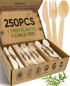 Compostable Bamboo Cutlery Set – 250 Pieces