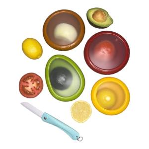4Pcs Silicone Food Storage Containers with Bonus Knife🍎 🔪- Reusable for Avocado 🥑, Onion 🧅,Tomato 🍅 & Limon.