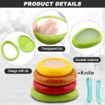 4Pcs Silicone Food Storage Containers with Bonus Knife🍎 🔪- Reusable for Avocado 🥑, Onion 🧅,Tomato 🍅 & Limon.