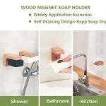 2sets Wood Magnetic Bar Soap Holder for Shower Wall,Magnet Air Dry Soap Saver Self Draining, Eco-Friendly Wooden Soap Dish for Soaps & Beard Shampoo Bars