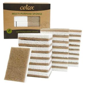 CELOX 24 Pack Coconut Fiber Biodegradable Sponges, Non Scratch Kitchen Cleaning Sponge, Eco-Friendly Dual-Sided Sponge for Dishwashing