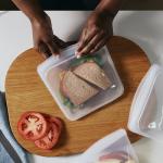 Stasher Silicone Reusable Storage Bag, Sandwich Bags, Reusable Freezer Bag, Microwave, Dishwasher, Oven Safe, Sous Vide, Premium Lunch Container, Eco Friendly, Food Storage Bags, 28 oz, Clear