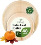 Chic Leaf Round Palm Leaf Plates - 10-Inch & 7-Inch, Pack of 48 - Compostable Disposable Bamboo Plates for Parties, Thanksgiving Family Meal and Christmas Dinner