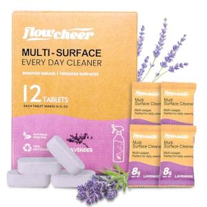 flowcheer Multi Surface Cleaner Refills -All Purpose Cleaning Tablets-Makes 192 fl oz(12 x 16 Fl oz) Bottles of Spray Cleaner for Household&Kitchen Cleaning-Lavender Scent(Not Included Bottles)