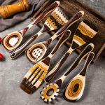 Gudamaye 7-Piece Brown Pakkawood Utensils Set – Sturdy, Eco-Friendly, Wooden Spoons for cooking, Wooden Utensil for cooking, Wooden Kitchen Tool, Home & Kitchen Gifts for Men and Women