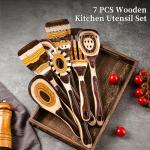 Gudamaye 7-Piece Brown Pakkawood Utensils Set – Sturdy, Eco-Friendly, Wooden Spoons for cooking, Wooden Utensil for cooking, Wooden Kitchen Tool, Home & Kitchen Gifts for Men and Women