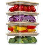 Urban Green Glass Containers with Bamboo Lids, Bamboo Meal Prep Storage Containers with Lids, Oven, Freezer, Microwave Safe, Pack of 4, 35oz