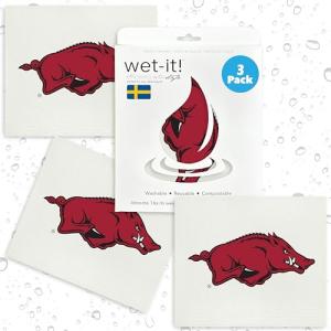 Wet-It! University of Arkansas- 3 Pack Swedish Dishcloths- Reusable Kitchen Towels for Dishwashing and Home Cleaning- Eco-Friendly Alternative to Paper Towels- Machine Washable and Dryer Safe