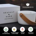 FOUR JAMES & CO Luxury Highly Scented Premium Eco-Friendly Soy Wax 6oz Candles in Modern Giftable Box (Sea Salt & Sage)