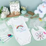 Pydeeirom 151 Pcs Baby Shower Game Decorations Kit with Bibs, Bodysuits, Wooden Sign & Fabric Markers (ForestAnimals)