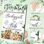 Pydeeirom 151 Pcs Baby Shower Game Decorations Kit with Bibs, Bodysuits, Wooden Sign & Fabric Markers (ForestAnimals)