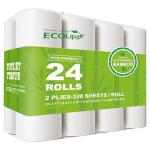ECOLipak Bamboo Toilet Paper, Septic Safe Toilet Tissue, 24 Double Rolls, 320 Sheets Per Roll, Tree Free, Non Toxic, 2 Ply, Soft and Absorbent, Eco Friendly Dye-Free Paper