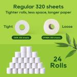 ECOLipak Bamboo Toilet Paper, Septic Safe Toilet Tissue, 24 Double Rolls, 320 Sheets Per Roll, Tree Free, Non Toxic, 2 Ply, Soft and Absorbent, Eco Friendly Dye-Free Paper