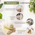 Coba Straws Natural Loofah Sponge – Shower Loofah Exfoliating Body Scrubber for Women & Men | Multi-Use Sponge for Shower, Spa, Kitchen, Pet | 100% Natural, Dye-Free, Eco-Friendly | Pack of 4