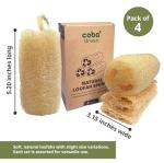 Coba Straws Natural Loofah Sponge – Shower Loofah Exfoliating Body Scrubber for Women & Men | Multi-Use Sponge for Shower, Spa, Kitchen, Pet | 100% Natural, Dye-Free, Eco-Friendly | Pack of 4
